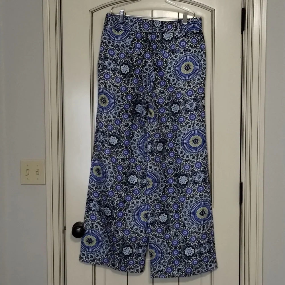 Banana Republic Blue Green Wide Leg Pant Size 8 Tie Waist Funky Print